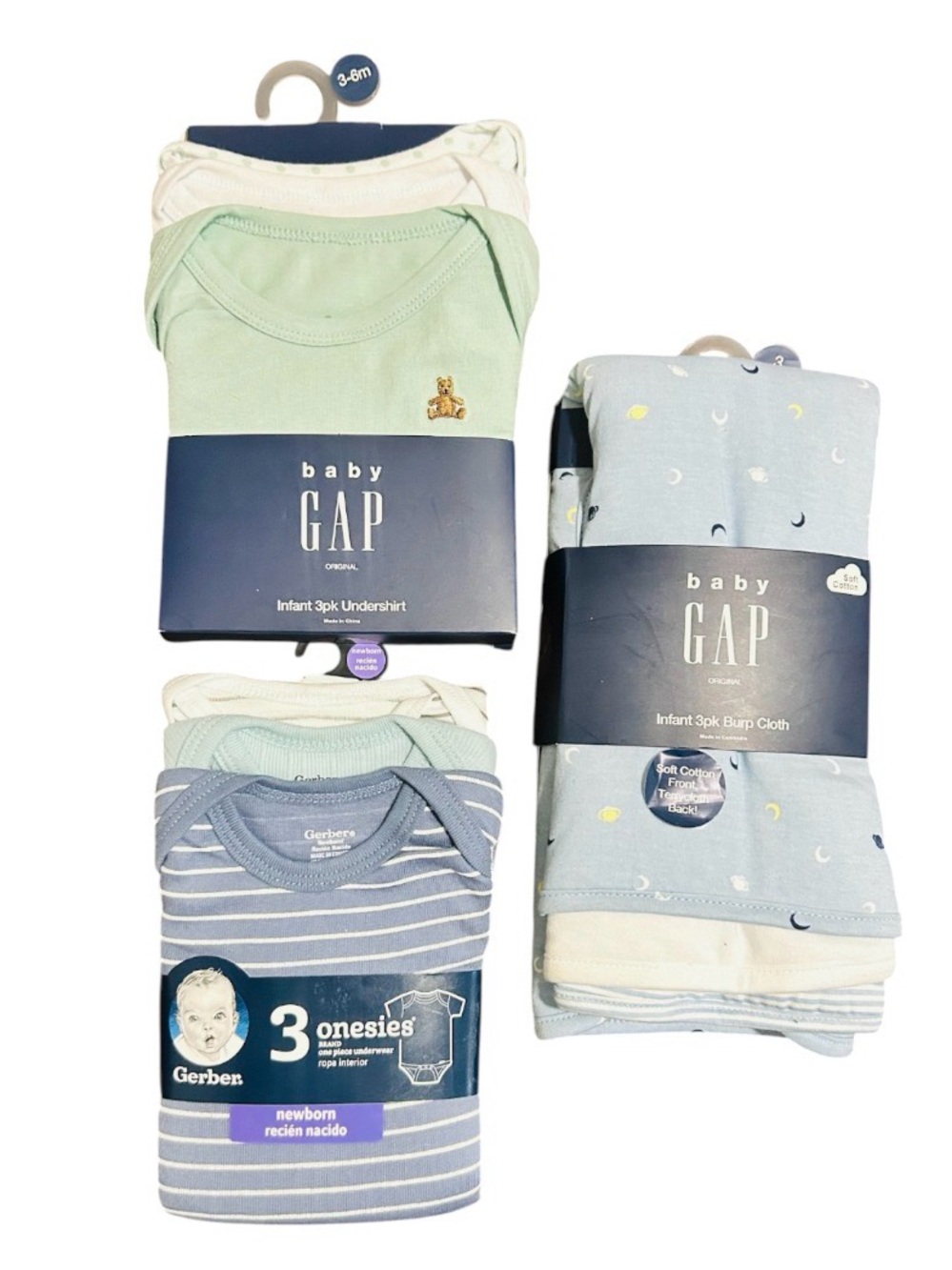 Gerber Newborn 3-Pack Onesies in Blue, Mint, White